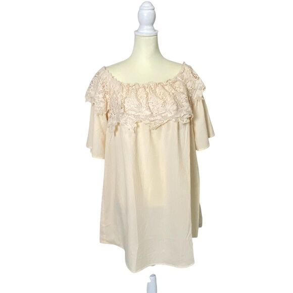 NWT Umgee Crochet Top Lace Short Flutter Sleeve Boho Mini Dress Women's Size S - Picture 1 of 14